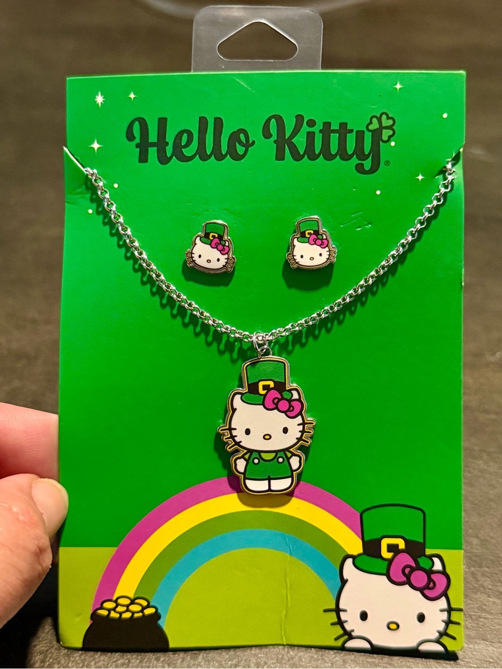 Hello Kitty Kids St. Patrick's Day Necklace & Earring Set - Green